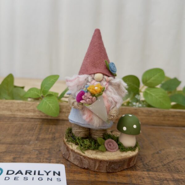 Hank the Gnome — Handmade Gnome with Toadstool & Felt Bouquet