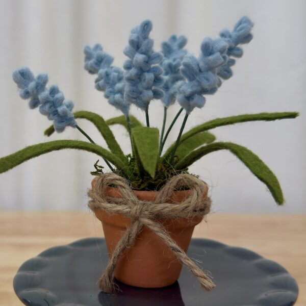 The pale blue version of the cloud lavender kit finished and sitting on a cute cupcake stand.