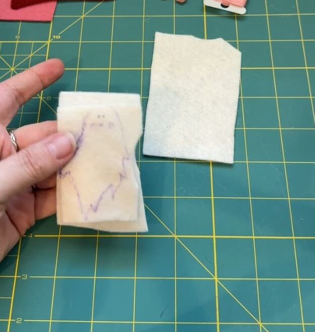 A small ghost drawn on scrap felt with a heat-erase marker.