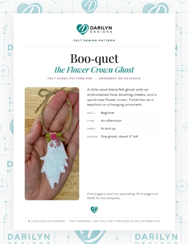 The cover of the PDF pattern for the Boo-quet flower crown ghost pattern.